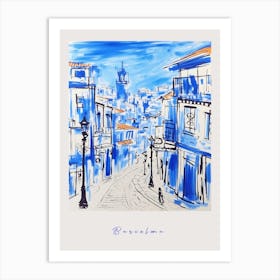 Barcelona Spain Mediterranean Blue Drawing Poster Art Print