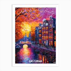 Amsterdam City Skyline, abstract cubism vibrant Poster Art Print