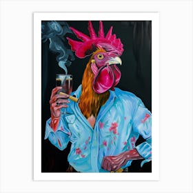 Animal Party: Crumpled Cute Critters with Cocktails and Cigars Rooster 7 Art Print