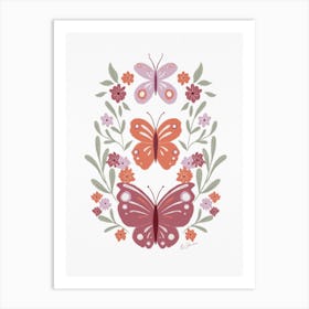 Butterflies And Flowers in pink Art Print