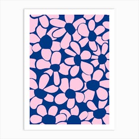 Pink and navy abstract flower art print Art Print