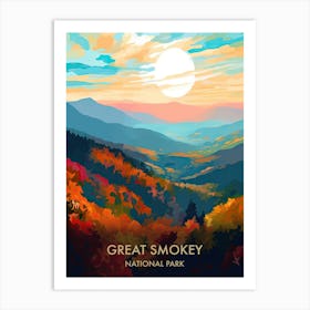 Great Smokey National Park Travel Poster Illustration Style 3 Art Print