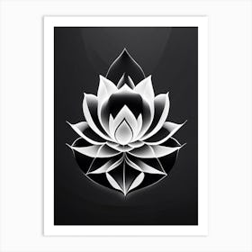 Sacred Lotus Black And White Geometric 2 Art Print
