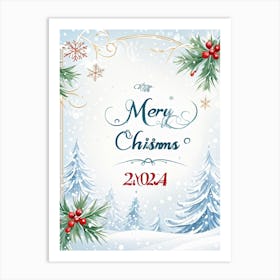 A Tasteful Composition Of Calligraphy Featuring The Text Merry Christmas 2024 Expertly Written In (6) Art Print