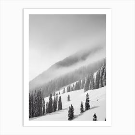 Stubaier Gletscher, Austria Black And White Skiing Poster Art Print