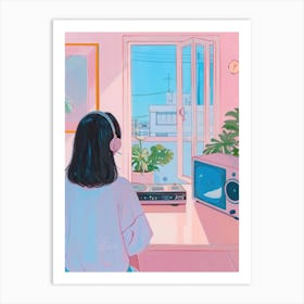 Girl Listening To Music Lo Fi Kawaii Illustration 1 Art Print