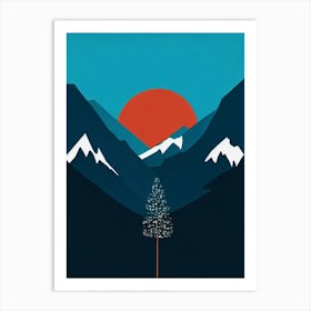 Saas Fee, Switzerland Modern Illustration Skiing Poster Art Print