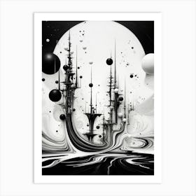 Parallel Universes Abstract Black And White 15 Art Print