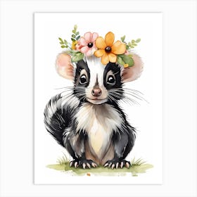 Baby Skunk Flower Crown Bowties Woodland Animal Nursery Decor (12) Art Print