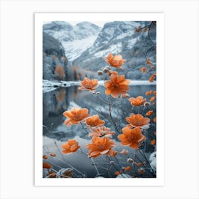 Orange Flowers By The Lake Art Print