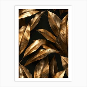 Gold Leaves On Black Background 5 Art Print