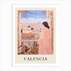 Valencia Spain 6 Vintage Pink Travel Illustration Poster Art Print