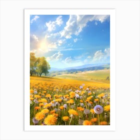 Amazing Meadow Covered In Yellow Dandelion Art Print