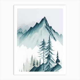 Mountain And Forest In Minimalist Watercolor Vertical Composition 46 Art Print
