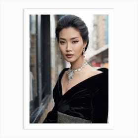 Asian Woman Adorned In Haute Couture Fashion Poised Elegantly Silk And Velvet Textures Contrastin (6) Art Print