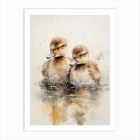 Ducklings Ink Splash Watercolour 3 Art Print