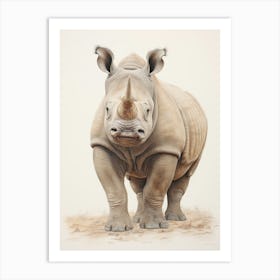 Sepia Illustration Of A Rhino 2 Art Print