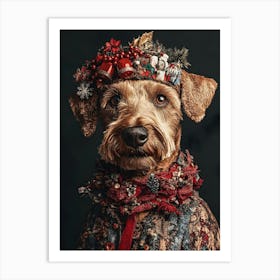 Christmas Airedale 10 Art Print