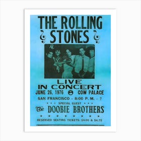 1976 Rolling Stones Doobie Brothers Cardboard Concert Poster Art Print