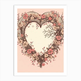 Heart Tree Floral Vintage Illustration 3 Art Print