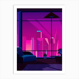 Modern Living Room - synthwave neon poster Art Print