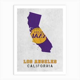 Los Angeles Lakers California State Map Art Print