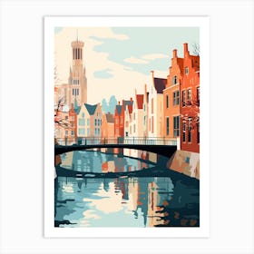 Vintage Winter Travel Illustration Bruges Belgium 5 Art Print