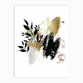 Black And Gold Brush Strokes 5 Art Print