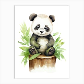 Baby Panda On A Toy Car, Watercolour Nursery 3 Art Print