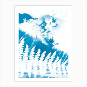 Abstract Blue Ferns 1 Art Print