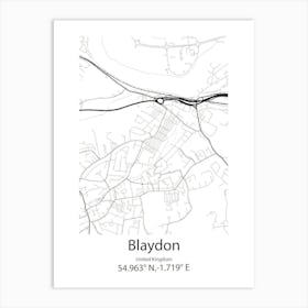 Blaydon,United Kingdom Minimalist Map Art Print