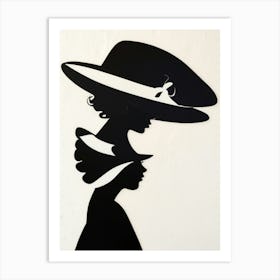 Silhouette Of Woman In Hat Art Print