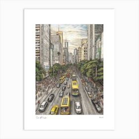 Sao Paulo Brazil Drawing Pencil Style 1 Travel Poster Art Print