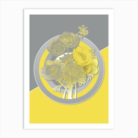 Vintage Anemone Simplex Botanical Geometric Art in Yellow and Gray n.411 Art Print