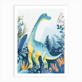 Cute Cartoon Compsognathus Watercolour 3 Art Print