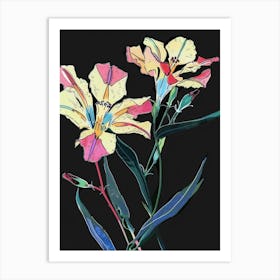 Neon Flowers On Black Lisianthus 4 Art Print