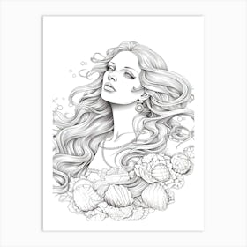 Line Art Inspired By The Birth Of Venus 16 Art Print