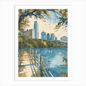 Duotone Illustration Lady Bird Lake And The Boardwalk 3 Art Print