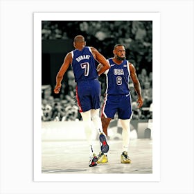 Kevin Durant And Lebron James Of Team United States React During The Men S Gold Medal Game Between Team France Art Print