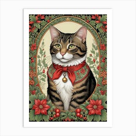 William Morris Style Christmas Cat (4) Art Print