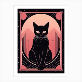 Strenght Tarot Card, Black Cat In Pink 0 Art Print