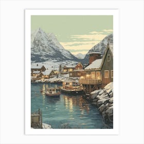 Vintage Winter Illustration Lofoten Islands Norway 3 Art Print