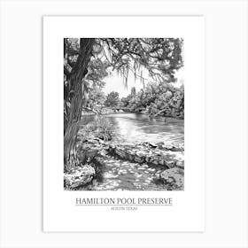 Hamilton Pool Preserve Austin Texas Black And White Drawing 1 Poster Art Print