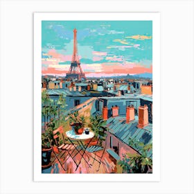 Rooftop Of Paris Eiffel Tower Travel Housewarming France Painting Art Print