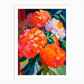 Cut Flowers Of  Peonies Orange Colourful 1 Painting Art Print