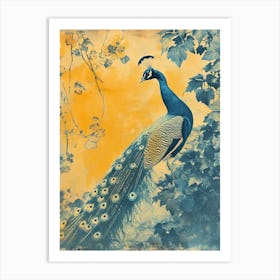 Orange & Blue Peacock In The Ivy 2 Art Print