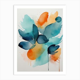 Blue And Orange Watercolor Painting Art Print