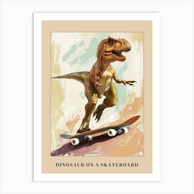 Mustard Tones Dinosaur On A Skateboard 2 Poster Art Print