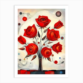 Elysium in Bloom: A Dance of Crimson Petals Art Print