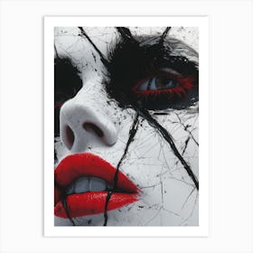 Cracked Realities: Red Ink Rendition Inspired by Chevrier and Gillen: Woman'S Face Art Print